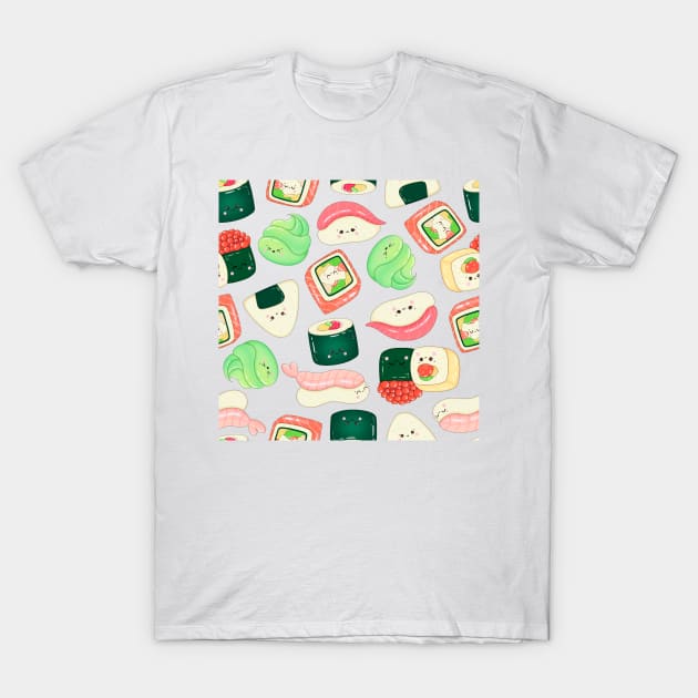 Cute Sushi Set Pattern T-Shirt by kriitiika